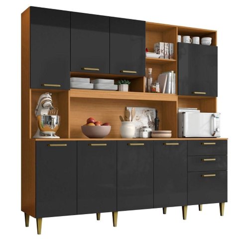 Kit Cozinha 9 Portas Mega 208 Cm Cinamomo Grafite Armoveis
