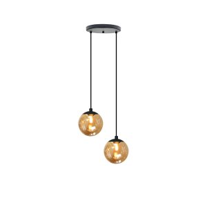 Pendente Moderno Preto Globo Duplo P/ Sala Espaço Gourmet Arevo Iluminação Jabuticaba VIDRO ÂMBAR