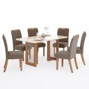 Ver imagem 3 de Conjunto de Jantar Mesa Yara 6 Lugares Tampo MDF Cadeiras Bella Suede Off White e Marrom Amêndoa