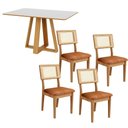 Ver imagem 1 de Mesa de Jantar 135cm C/ 4 Cadeiras Estofadas Dalla Costa Mdf Cor:off White com Freijó e Cesare