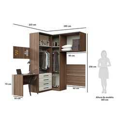 Guarda Roupa de Canto Solteiro 5 Portas e 4 Gavetas Vanilla com Legno Crema Connect Luciane Móveis - 3