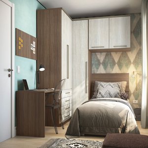 Guarda Roupa de Canto Solteiro 5 Portas e 4 Gavetas Vanilla com Legno Crema Connect Luciane Móveis