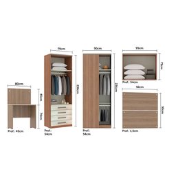 Guarda Roupa de Canto Solteiro 5 Portas e 4 Gavetas Vanilla com Legno Crema Connect Luciane Móveis - 4