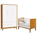 Ver imagem 1 de Jogo de Quarto Infantil Guarda Roupa 3 Portas e Berço Classic Branco/Savana com Pés Amadeirado -