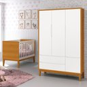 Ver imagem 2 de Jogo de Quarto Infantil Guarda Roupa 3 Portas e Berço Classic Branco/Savana com Pés Amadeirado -