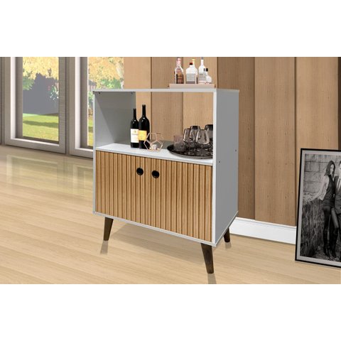 Aparador / Buffet Can Estilo Retrô com Pés Palito em Madeira Cor Branco/ripado 3d Rm
