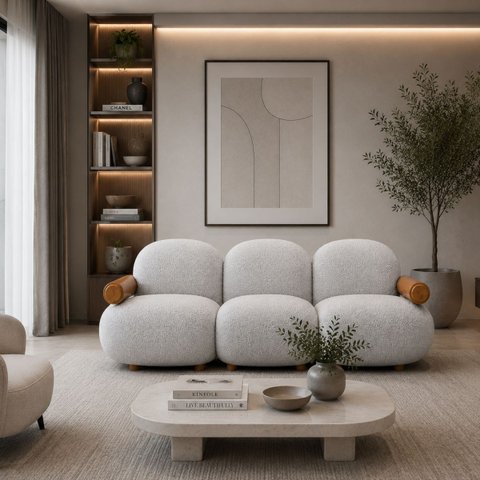 Sofá Leaf 250 cm 3 Lugares Orgânico Luxo Sala de Estar:Bouclê Cinza