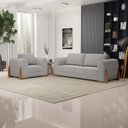Ver imagem 2 de Kit 02 Poltronas e 01 Sofá Bloom 200cm 03 Lugares com Pés de Madeira Bouclê Cinza - Desk Design