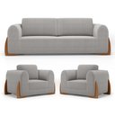 Ver imagem 1 de Kit 02 Poltronas e 01 Sofá Bloom 200cm 03 Lugares com Pés de Madeira Bouclê Cinza - Desk Design