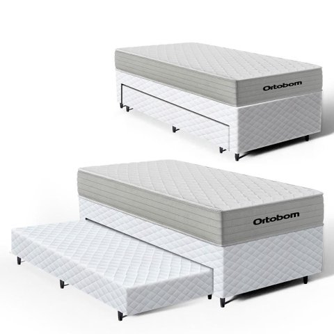 Cama Box com Colchão de Molas Ensacadas Ortobom One Face Plenno Superpocket + Auxiliar de Espuma