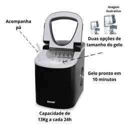 Máquina de Gelo em Cubo Portátil 13kg/24h 1400w Caseira Rápido Preta 220v Amvox Amg 113 Amg 113 220v - 3