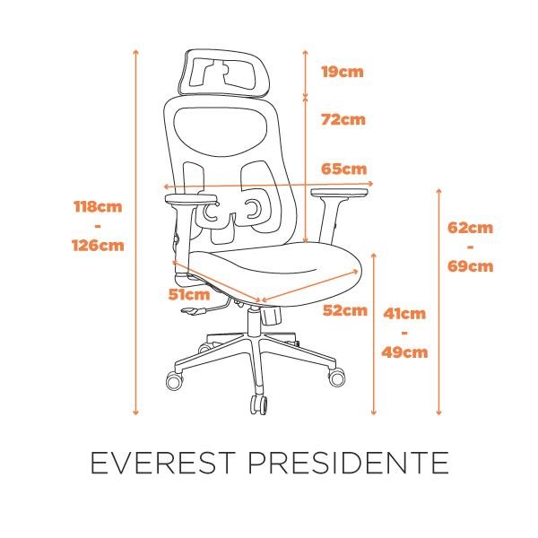 Cadeira Office Everest Presidente Ergon.(nr17), Est. Nylon, Mecan. Sincron. Braços Reg. 3d, Ass. C - 5