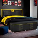 Ver imagem 2 de Kit Quarto Gamer Baú e Painel Fighter Usb 160cm Cama Queen:preto e Amarelo