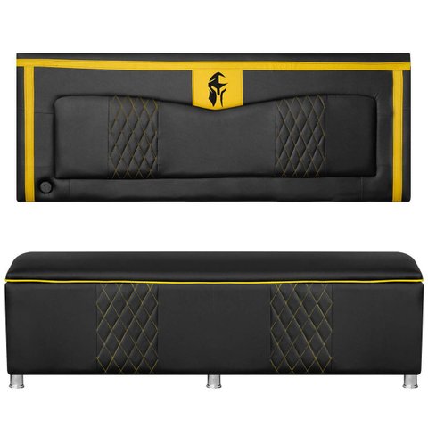 Kit Quarto Gamer Baú e Painel Fighter Usb 160cm Cama Queen:preto e Amarelo