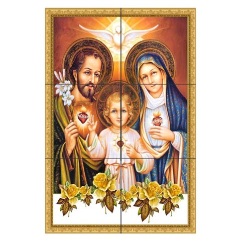 Quadro Sagrada Família com Sagrados Corações 60x40 em Azulejos