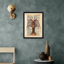 Quadro Casa de Praia- Lagosta 45x34cm:madeira Preta - 2