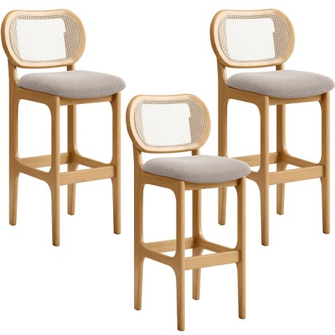 Kit 03 Banquetas Altas Para Cozinha Bancada Sala Tela Betta Fixa L02 Bouclê Bege - Lyam Decor