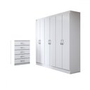 Ver imagem 3 de Guarda-roupa Casal Amelia 6 Portas 2 Gavetas com Cômoda 5 Gavetas Branco - Panorama Móveis