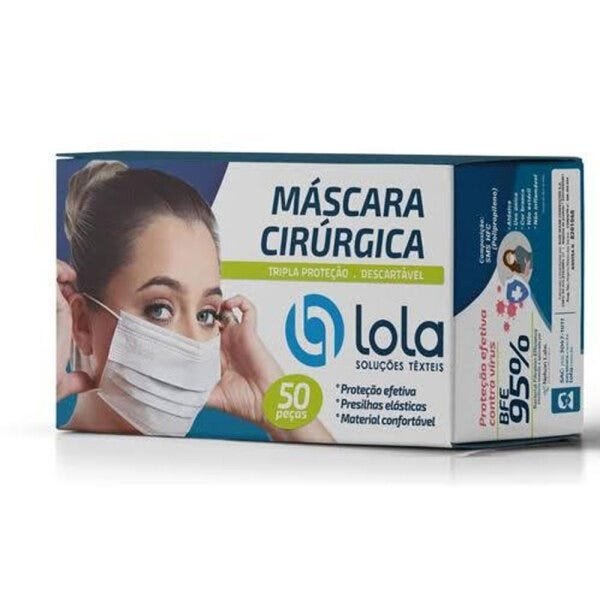 Máscara Cirúrgica Descartável Tripla Com Elástico 50 Unidades Lola - 1