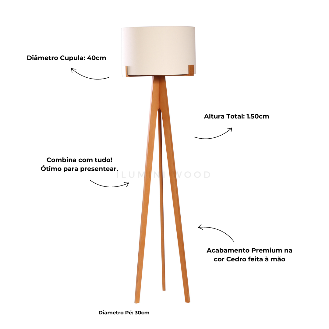 Luminária para Sala Áustria 2 em Madeira Minimalista com Cupula Cru - 4