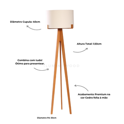 Luminária Coluna para Sala Tripé Áustria com Cupula Algodão Design Minimalista Decoração - 4