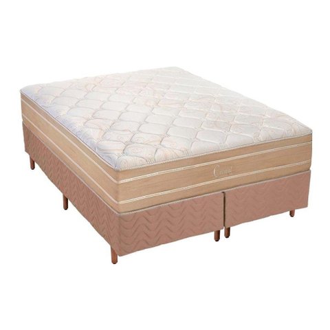 Cama Box Queen: Colchão Molas Polar MasterPocket Ensacadas Cristal + Base CRC Rústico Bege(158x198