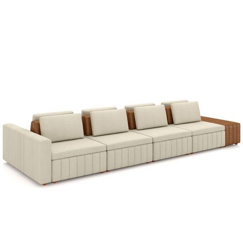 Sofá Ilha e Puff Sala Living 505cm Siesta M22 Linho Areia/marrom - Mpozenato