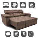 Ver imagem 3 de Sofa Itália 2,00 Mts Retrátil e Reclinavel Tecido Suede Castor - Cama InBox