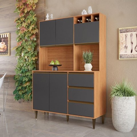Armário de Cozinha Completa 5 Portas 3 Gavetas Itália Madeirado/grafite