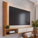 Ver imagem 3 de Painel para TV 65 pol Bancada Suspensa LED Patmos C04 Off White Matte Freijó - Lyam Decor