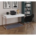 Ver imagem 1 de Escrivaninha Home Office Estilo Industrial Malta Branca 137x53cm Base Cobre com 1 Poltrona Preta Eam