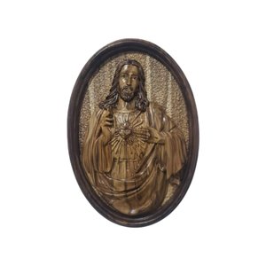 Quadro Sagrado Coração de Jesus Entalhado em Madeira