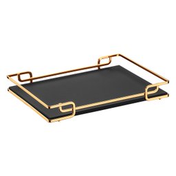 Bandeja Multiuso Hara Luana Tampo Couríssimo Preto 37x57 Cm:Dourada - 1