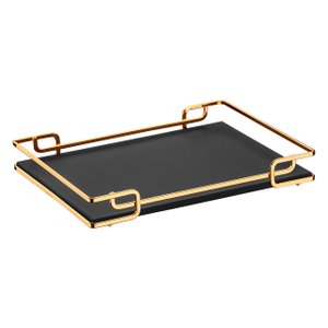 Bandeja Multiuso Hara Luana Tampo Couríssimo Preto 37x57 Cm:Dourada