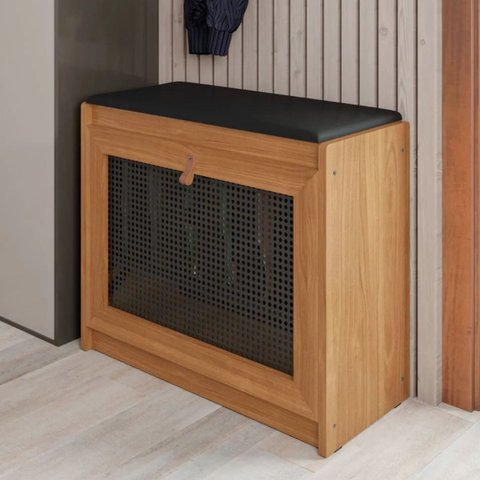 Banco Sapateira Plenitude Madeira Corino Preto