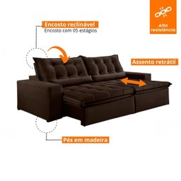 Sofá Retrátil e Reclinável 2,50cm com Pillow e Molas Ensacadas Montebello - Movenzo Estofados - 7