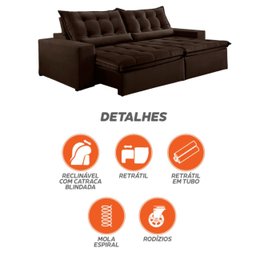 Sofá Retrátil e Reclinável 2,50cm com Pillow e Molas Ensacadas Montebello - Movenzo Estofados - 9