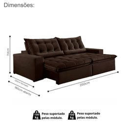 Sofá Retrátil e Reclinável 2,50cm com Pillow e Molas Ensacadas Montebello - Movenzo Estofados - 3