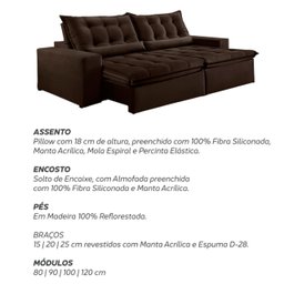 Sofá Retrátil e Reclinável 2,50cm com Pillow e Molas Ensacadas Montebello - Movenzo Estofados - 10