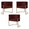 Kit 3 Poltronas Decorativa Sala de Estar Luana Base Gold Suede Bordô - Montanaris Decor Md Montanari - 1
