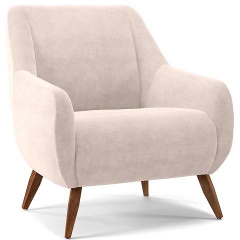 Poltrona Decorativa Fixa Pés de Madeira Paloma D02 Veludo Bege B-309 - Lyam Decor