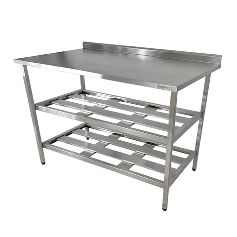 Mesa Aço Inox Profissional 110x70x90 Cm com 2 Prateleiras Fenestradas com Espelho Nortinox