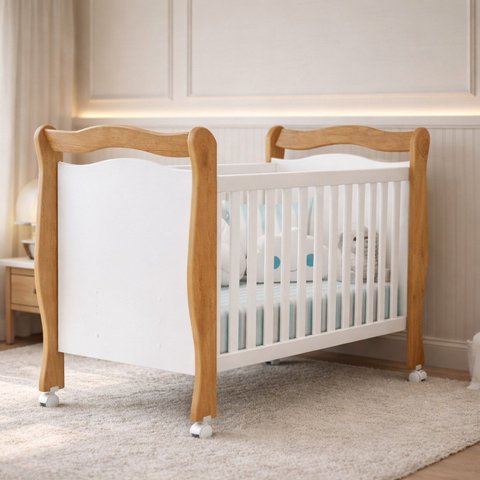 Berço Mini Cama Grade Móvel Alvin New Marrom/Nature/Branco