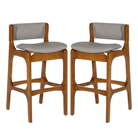 Kit 2 Banquetas Alta Ella em Madeira Estofada Facto Cinza Claro L96 Rmi
