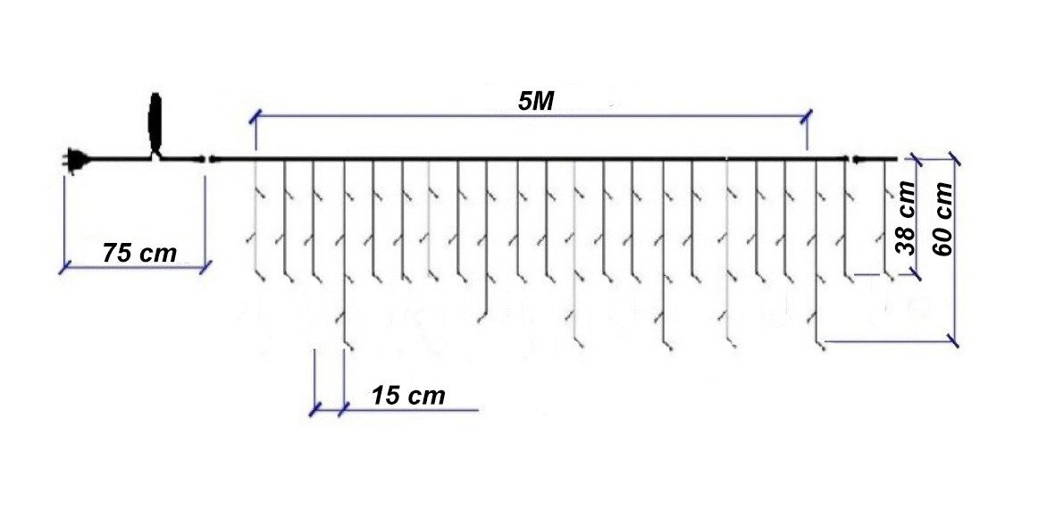 Cascata 200 Leds 5 Metros Luz Amarela Fixa - 127V - 3