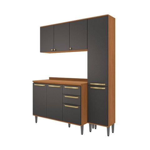 Armário de Cozinha Compacta 160cm Canela/Preto Elara Kappesberg