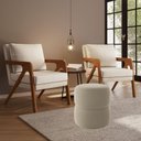 Ver imagem 2 de Kit 2 Poltrona Decorativa Puff Sala Moderno Escritório Rafa Linho Bege