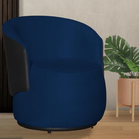 Poltrona Organica Beatriz Suede Azul Marinho C/ Composê Corano Preto - Lm Decor