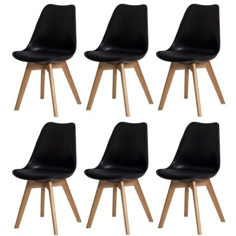 Kit 6 Cadeiras Eames Eiffel Wood Leda Saarinen Design para Mesa de Jantar Sala Cozinha Escrivaninha
