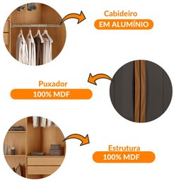 Guarda Roupa Solteiro Dunas Mdf 4 Portas e 2 Gavetas Moderna - 4